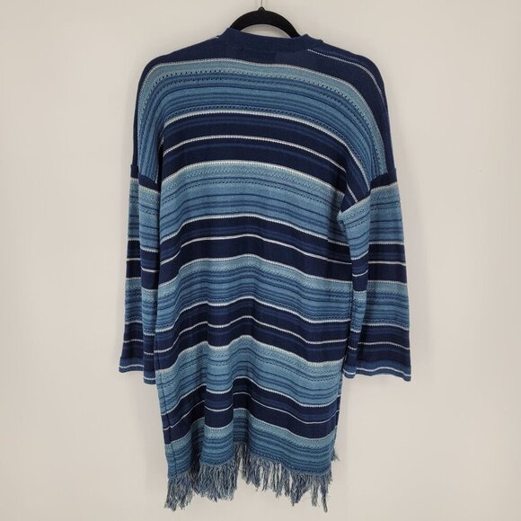 Lauren Ralph Lauren womens Large Blue Stripe knit open front fringe cardigan NWT - Picture 12 of 13